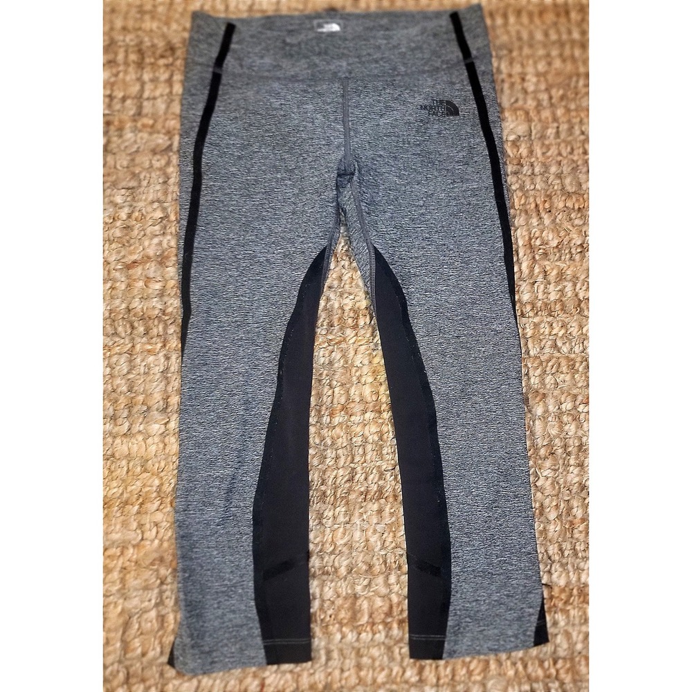 The North Face Womens Gray Black Athletic Leggings Cropped Size S
